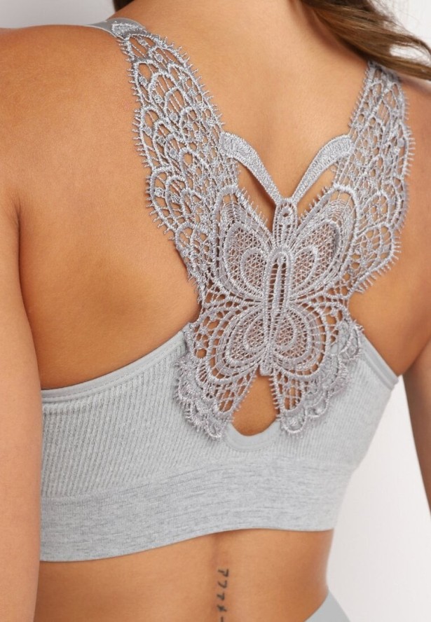 Szary Biustonosz Top Sportowy z Koronką Nevenael