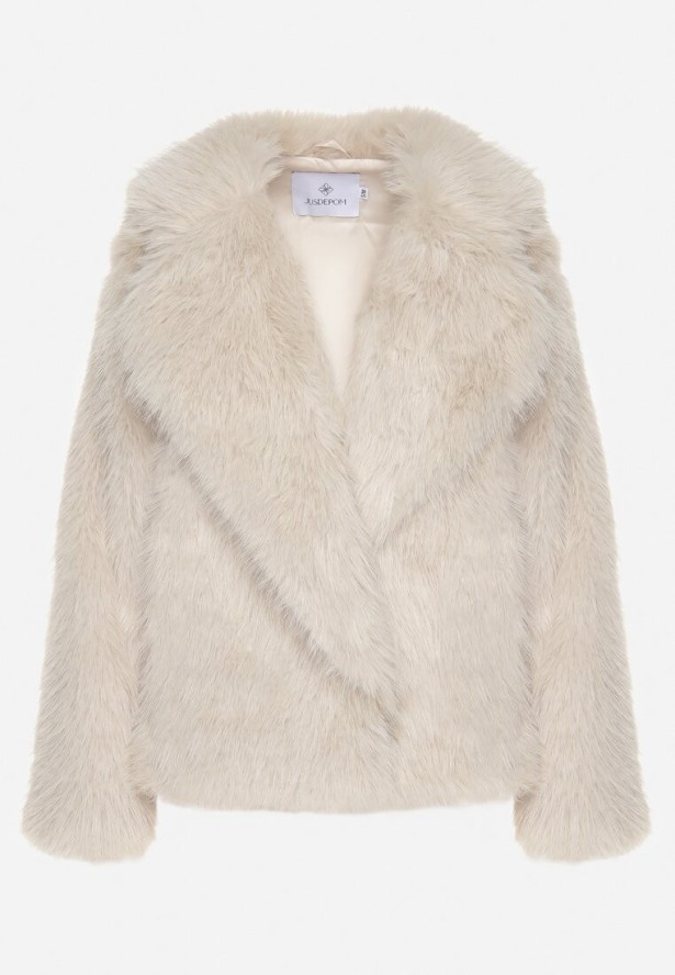 Beżowa Futrzana Kurtka Płaszcz o Krótkim Kroju z Kieszeniami Tilisha