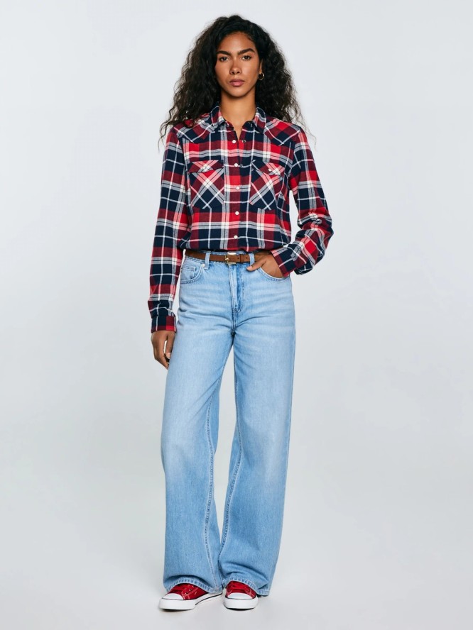 Koszula damska flanelowa z kratę czerwono-granatowa Hiri 603