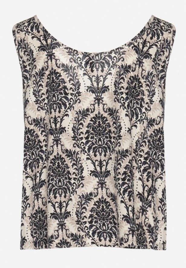 Czarno-Beżowa Bluzka z Bawełny ze Wzorem Boho Napolea