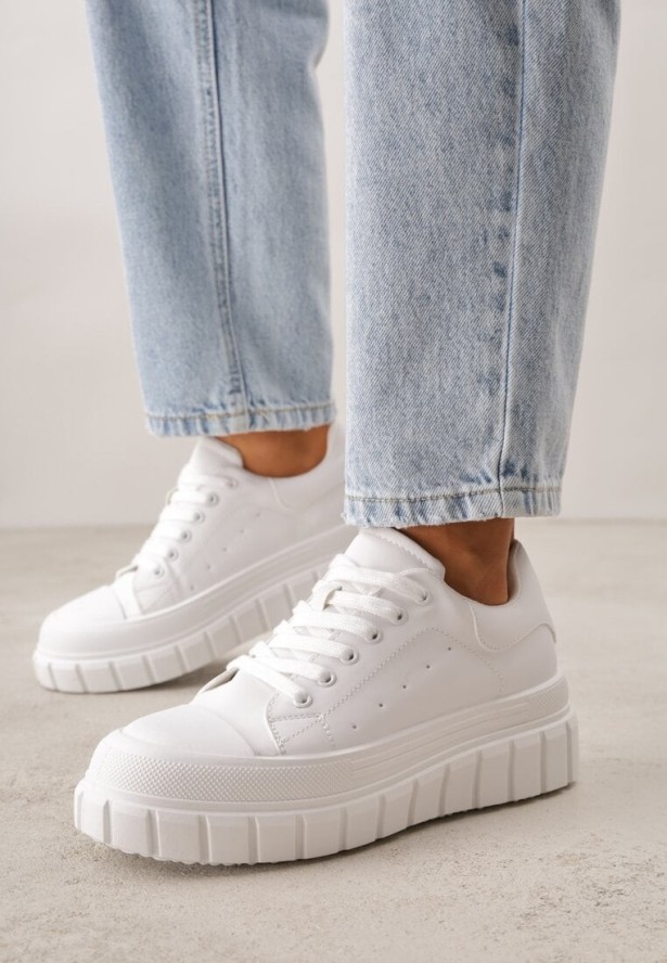 Białe Sneakersy VICES na Platformie w Stylu Chunky z Perforacją Hypsyllis