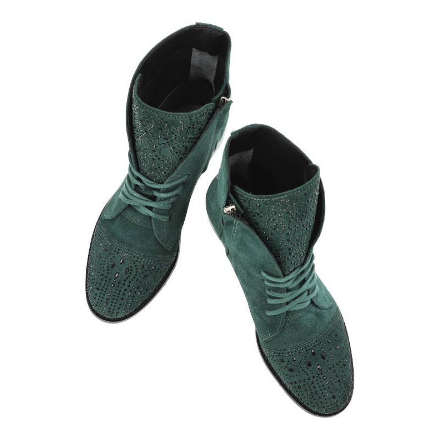 Zielone Botki Exquisite Damskie Stylowe Obuwie