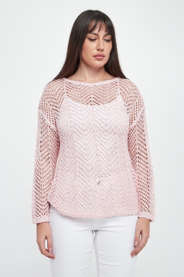 Sweter damski ażurowy z cekinami JOSEPH RIBKOFF