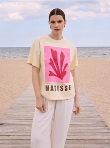 Bawełniany t-shirt z nadrukiem - jasnożółty