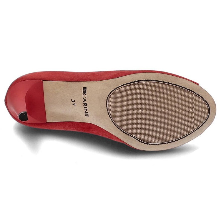 Czerwone Botki Carinii Eleganckie Skórzane Buty Na Obcasie