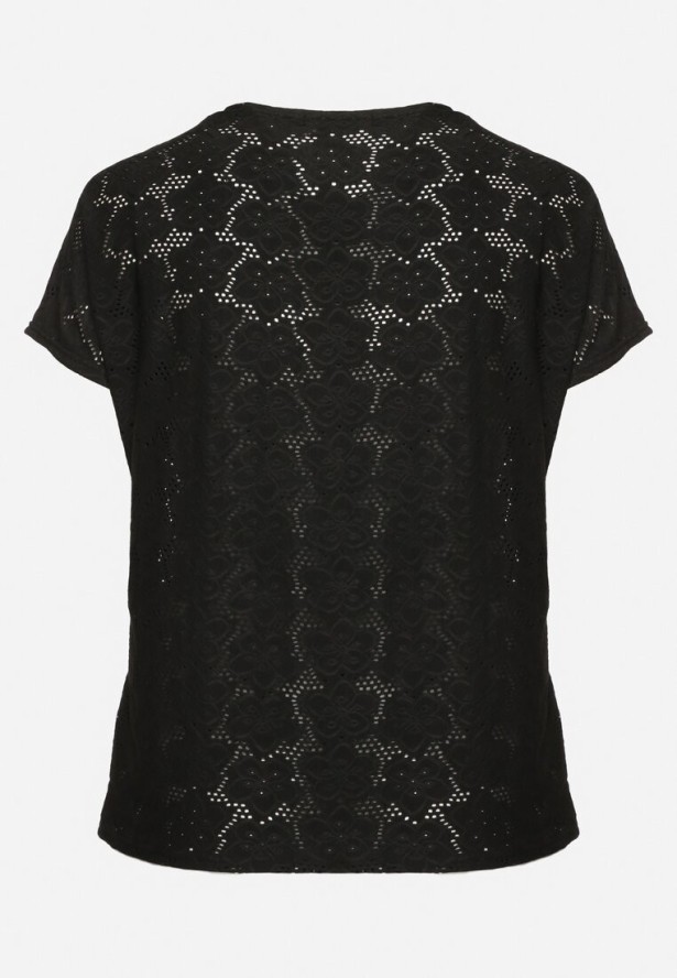 Czarna Ażurowa Bluzka z Bawełną Clavienne