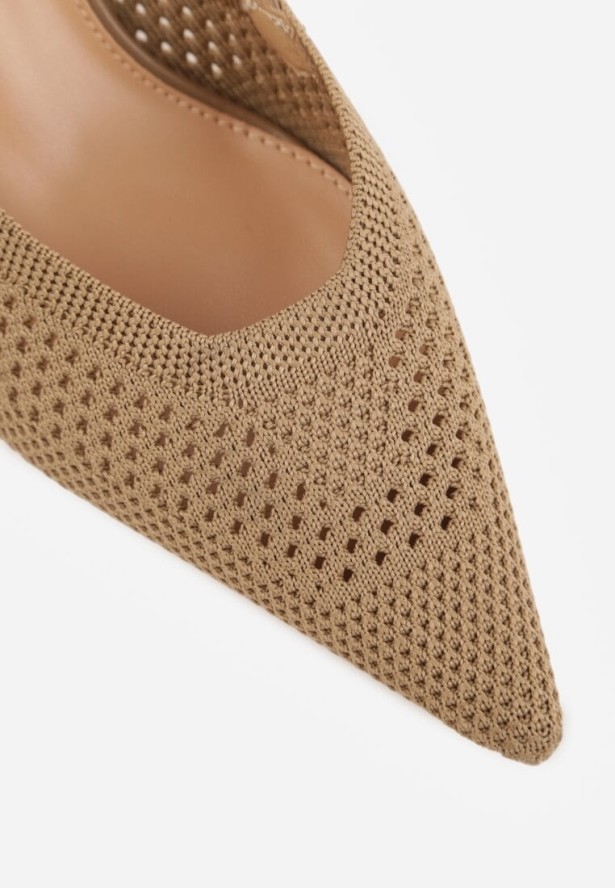 Ciemnobeżowe Ażurowe Sandały na Szpilce Slingback Erilise