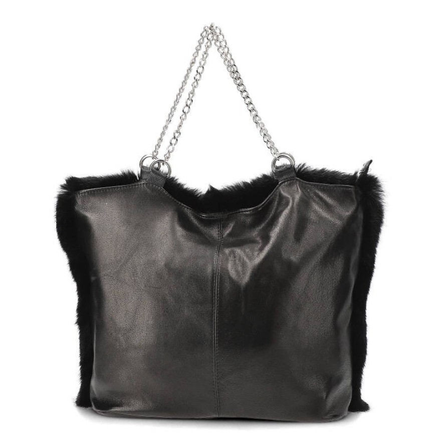 Czarna Torebka Damska Luka-Pelli Z Naturalnym Futrem Z Królika