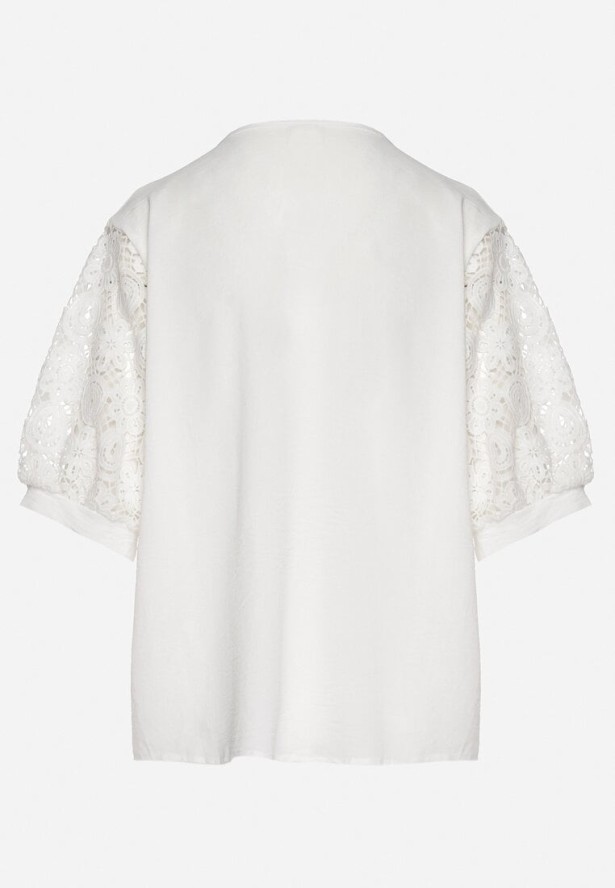Biała Bluzka z Koronkowymi Rękawami Jenavessa