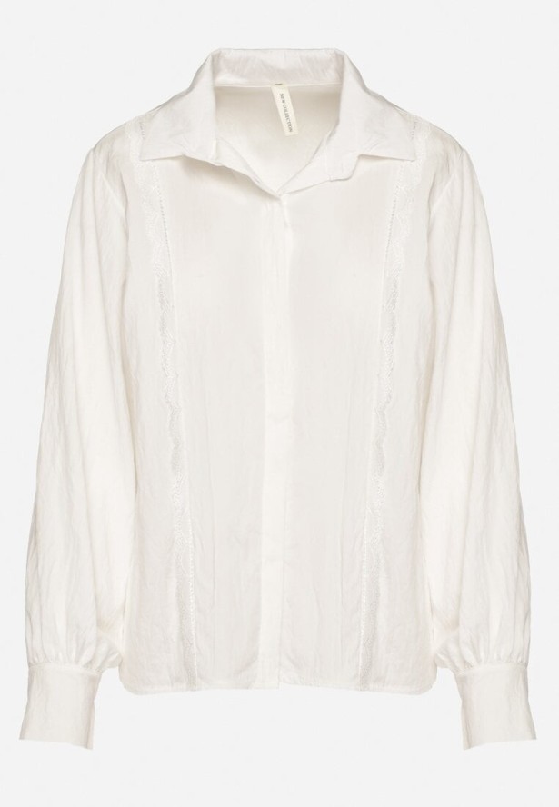 Biała Koszula z Wiskozą i Koronkowymi Wstawkami Tenaraia