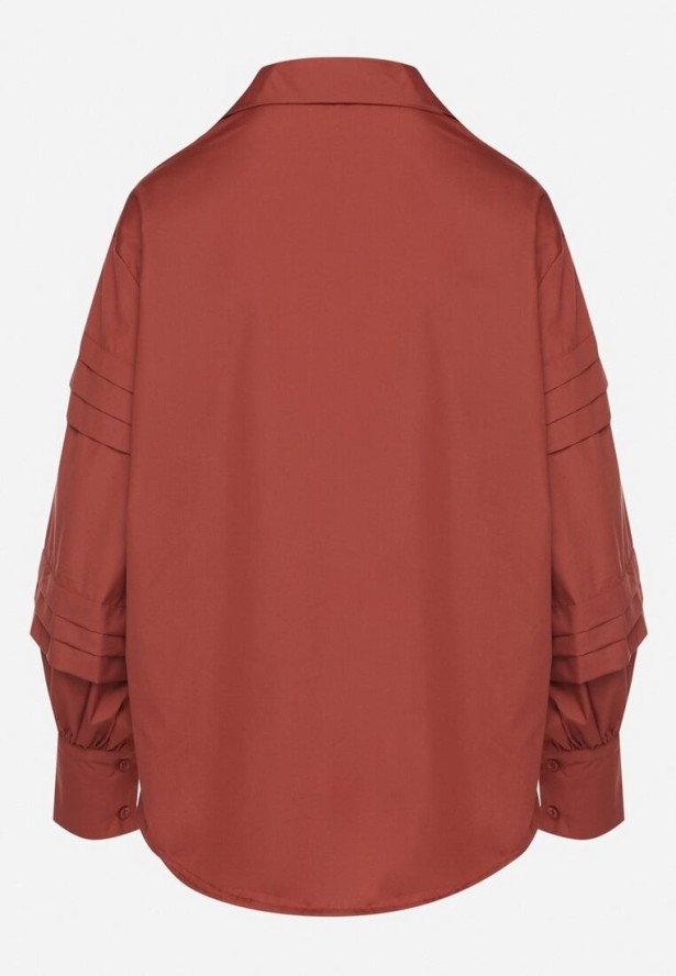 Bordowa Koszula z Bawełną Ozdobione Szerokimi Rękawami Edimelia