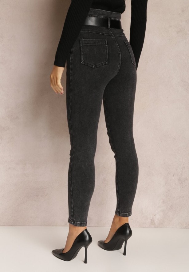 Czarne Jeansy Mom Fit z Paskiem Astera