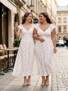 Sukienka maxi z falbanami w kwiaty - wielobarwny