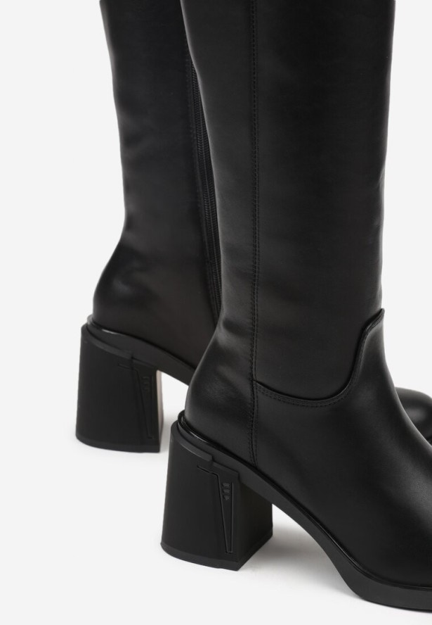 Czarne Kozaki VICES na Słupku ze Skóry Naturalnej Fezenna