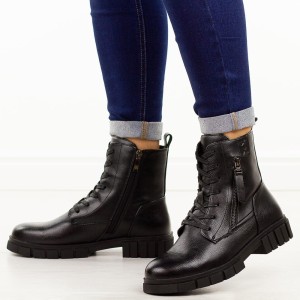 Czarne botki damskie na traperze Potocki 19321