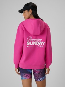 4F Bluza dresowa regular z kapturem damska - różowa XL