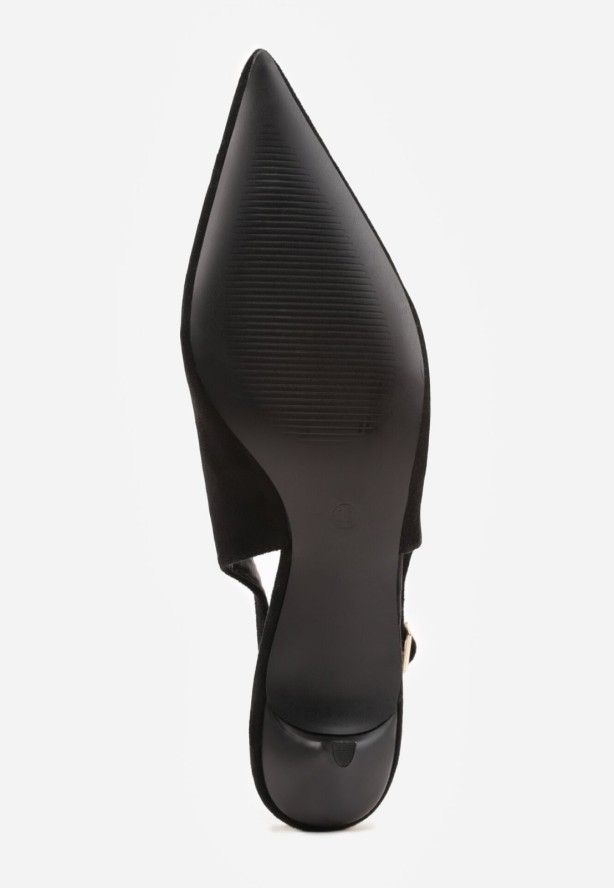 Czarne Czółenka na Szpilce Typu Kaczuszka z Odkrytą Piętą Vetiena