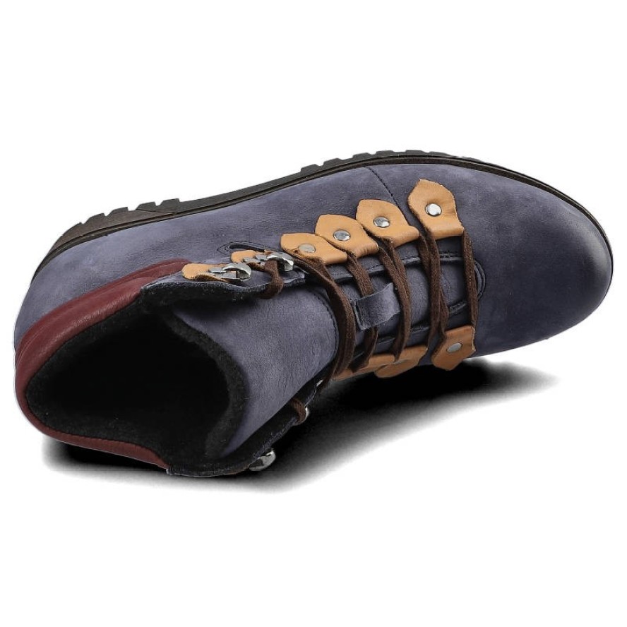 Granatowe Botki Pollonus Damskie Skórzane Obuwie