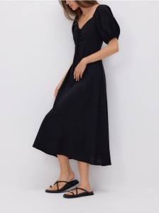 Sukienka z wiskozą i lnem - czarny