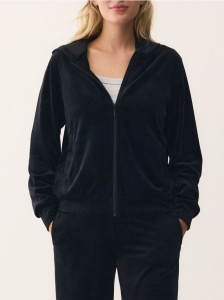 Welurowa bluza z kapturem - czarny