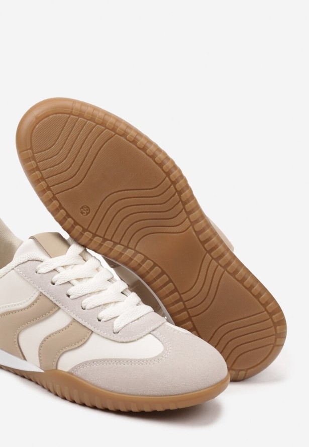 Beżowe Sneakersy Kultowe Tenisówki Zdobione Przeszyciami Welluria