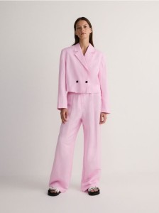 Spodnie z lnem i wiskozą - pastelowy róż