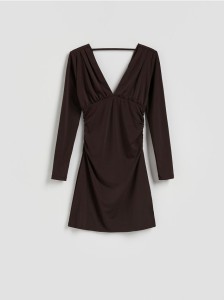 Sukienka z marszczeniami - ciemnobrązowy