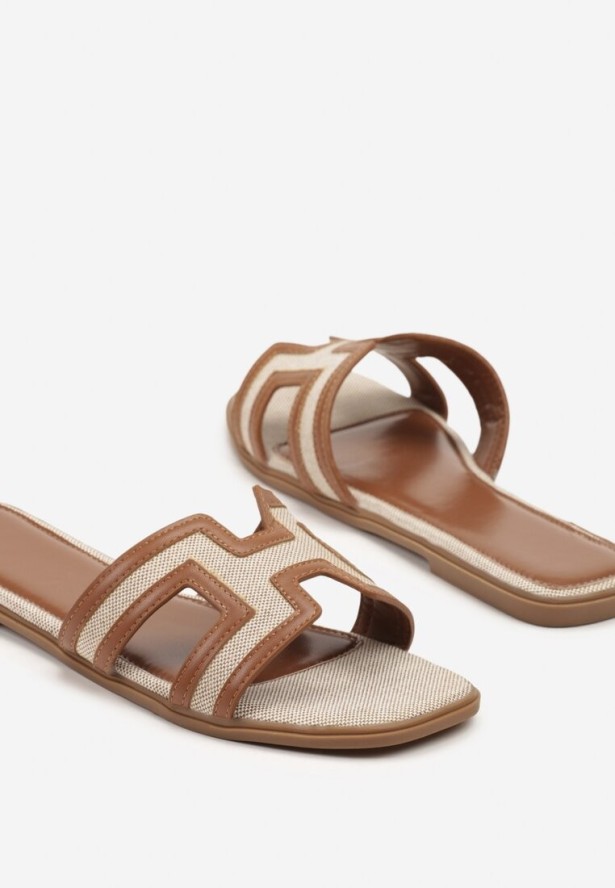 Brązowe Klapki Ozdobione Geometrycznymi Wycięciami Fevirelle