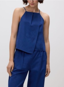 Bluzka na ramiączkach z lnem - niebieski