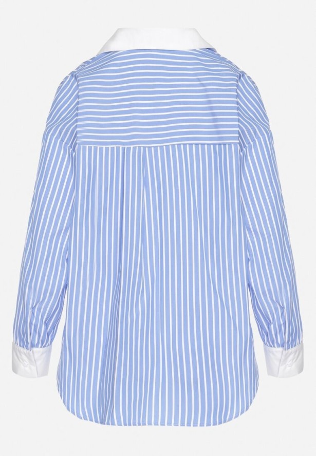 Niebieska Koszula w Paski o Kroju Oversize z Kontrastującymi Wstawkami Menestra