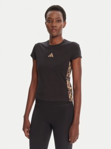 adidas T-Shirt Animal Print 3-Stripes JM1856 Beżowy Slim Fit