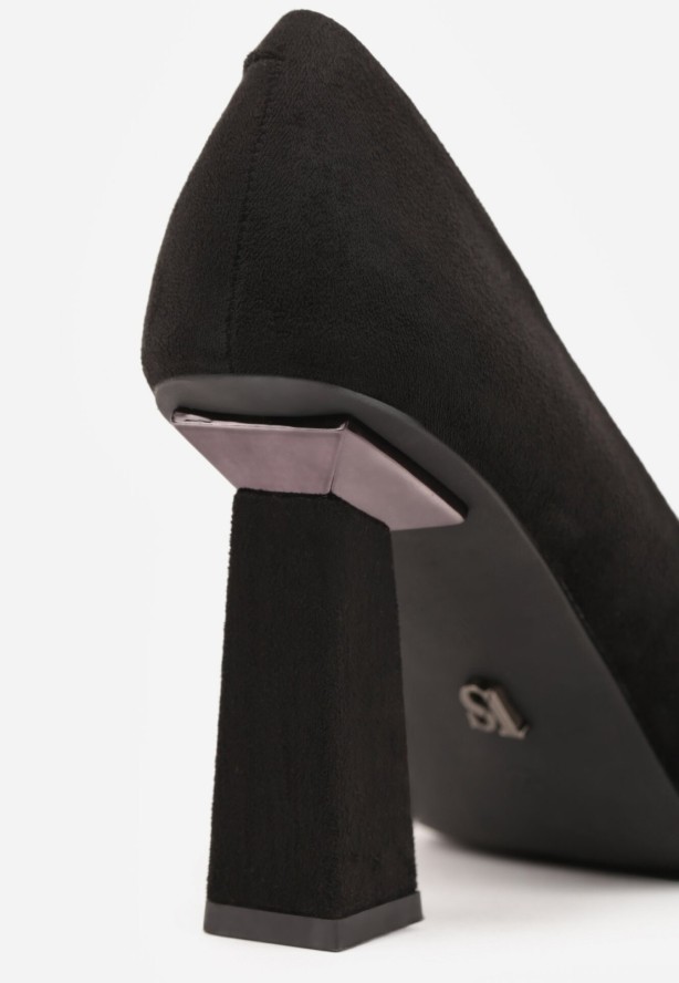 Czarne Czółenka Vices na Geometrycznym Obcasie ze Skórzaną Wkładką Ricce