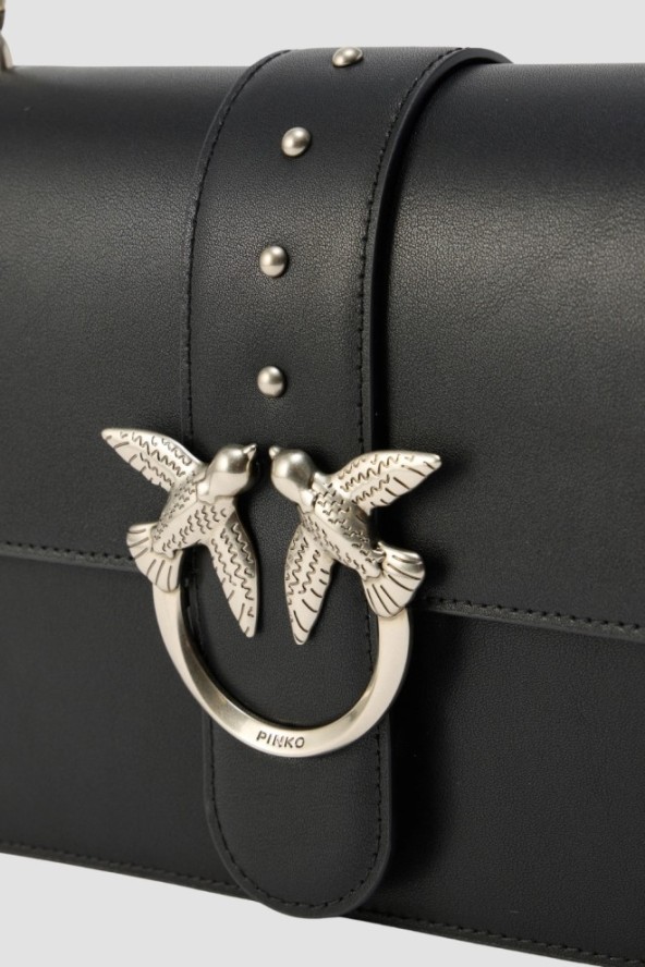 PINKO Czarna listonoszka damska ze srebrnymi okuciami Love One Classic ST.