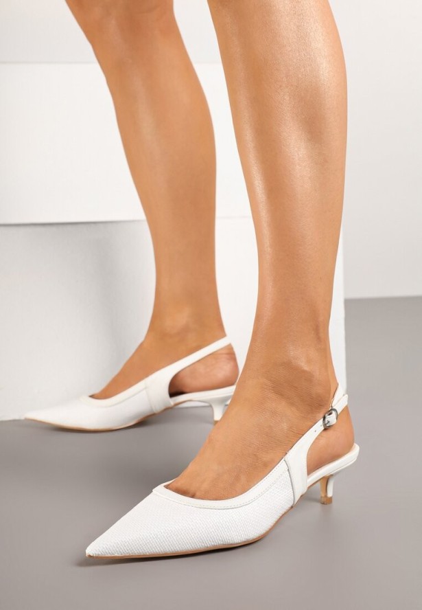 Białe Plecione Czółenka na Kaczuszce z Odkrytą Piętą Zelreina