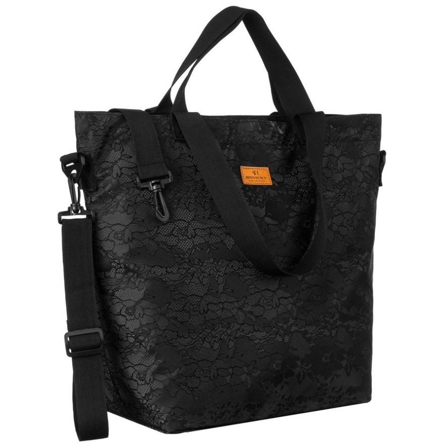 Duży, czarny shopper damski zawieszony na uchwytach i regulowanym pasku Rovicky R-TZ15605