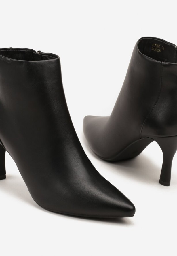 Czarne Klasyczne Botki na Szpilce z Noskiem w Szpic Rileosa