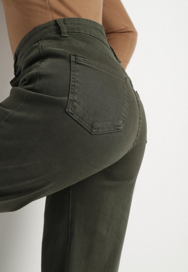 Ciemnozielone Bawełniane Jeansy o Szerokim Kroju Violine