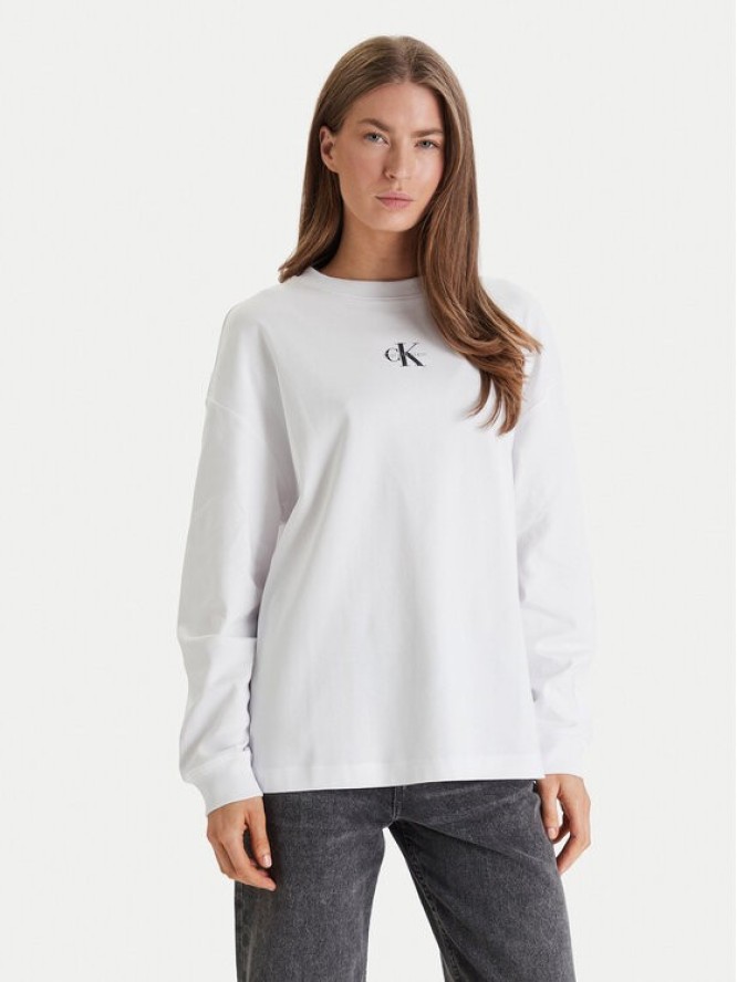 Calvin Klein Jeans Bluza Monologo LV047E211G Biały Oversize