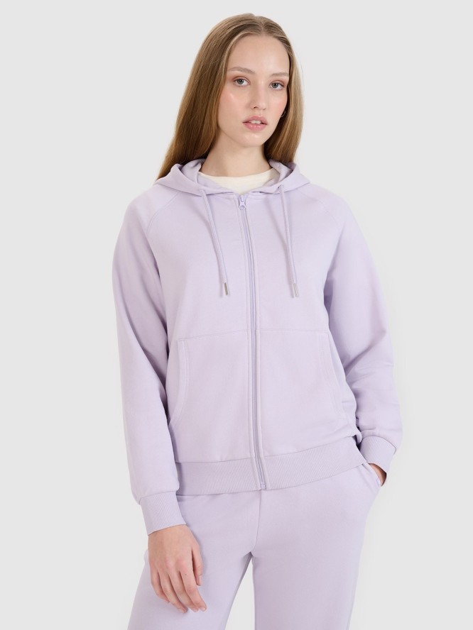 4F Bluza dresowa rozpinana z kapturem damska - fioletowa S