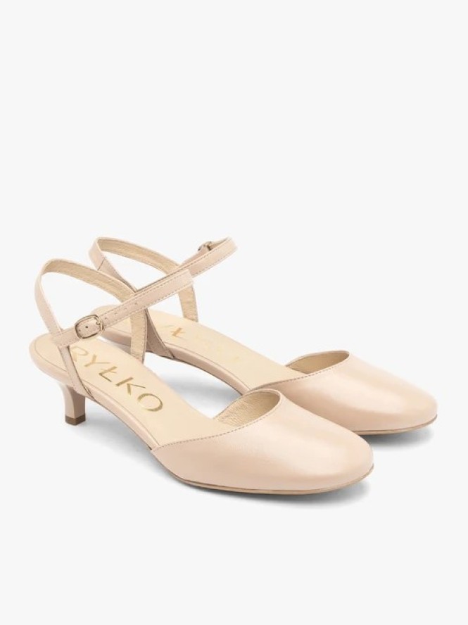 Beżowe czółenka bez pięty slingback