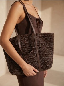 Pleciona torba shopper na ramię - brązowy