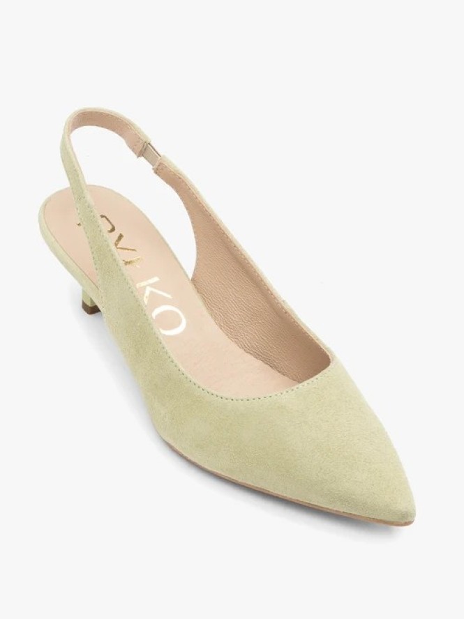Jasnozielone czółenka slingback ze skóry welurowej