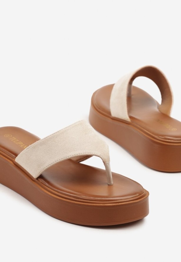 Beżowe Klapki Japonki na Platformie Orrivessa