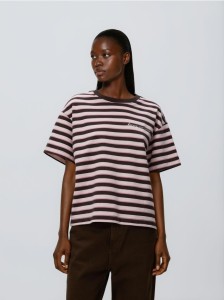 T-shirt w paski z nadrukiem - pastelowy róż