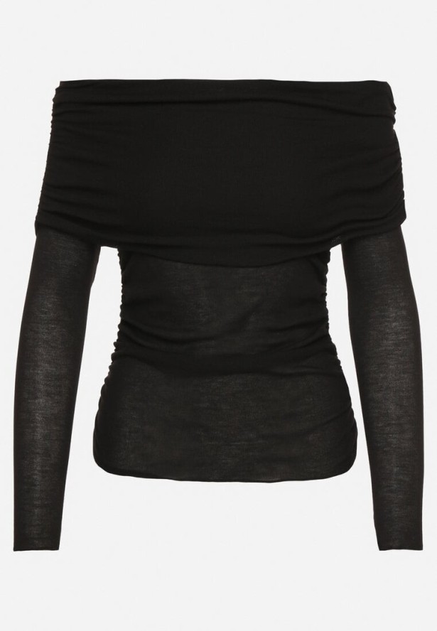 Czarna Prążkowana Bluzka z Wiskozą i Dekoltem Typu Hiszpanka Evelfia