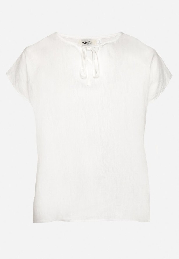 Biała Bluzka z Wiskozą Wiązana przy Dekolcie Dovarelle