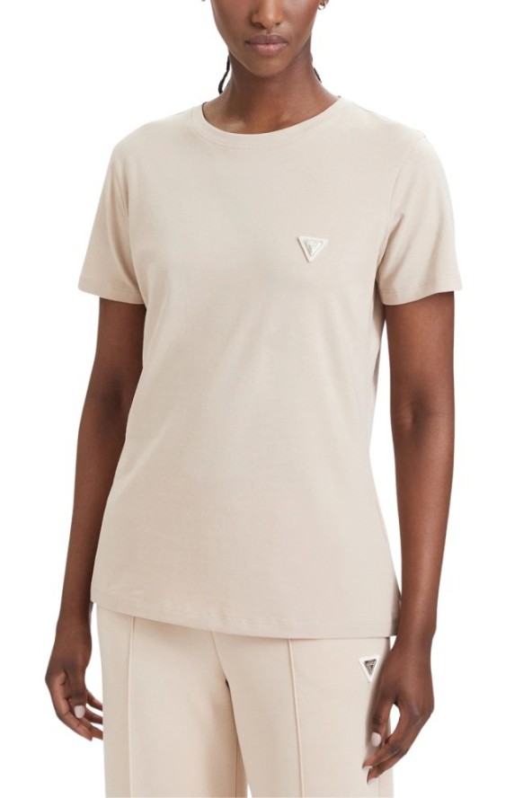 GUESS Kremowy damski t-shirt na krótki rękaw Colette, Rozmiar XL