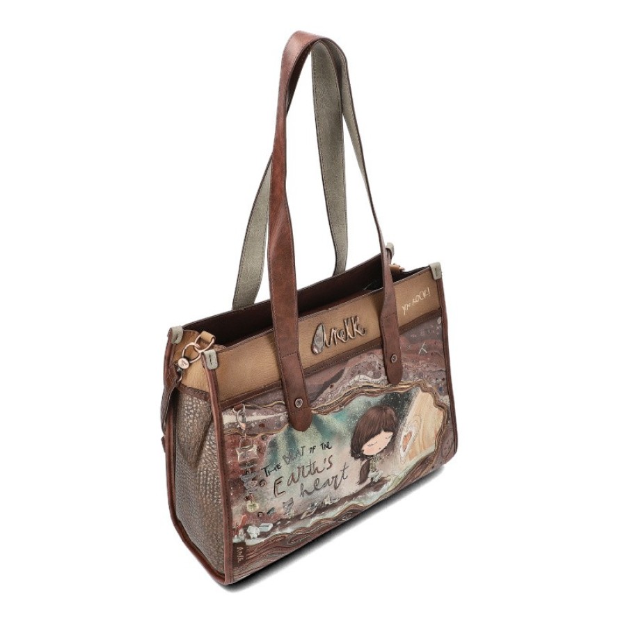 Brązowa Torebka Anekke Elegancka Duża Shoperka Damska