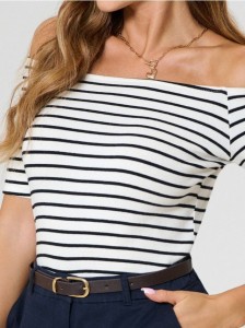 Bawełniana bluzka w paski - wielobarwny