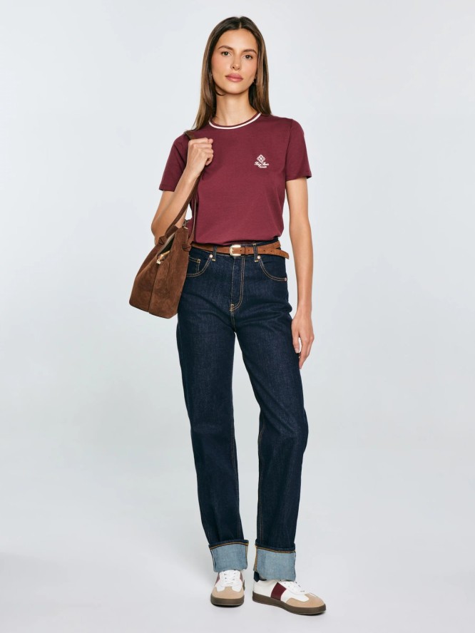 Koszulka damska z haftem na piersi bordowa Lemorse 604